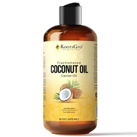 RootsGro Fractionated Coconut Oil – Lightweight, Non-Greasy Carrier Oil for Skin, Hair & Massage – Ideal for Moisturizing, Conditioning & Aromatherapy – Stays Liquid & Absorbs Quickly – 16 Fl Oz