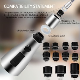 12 Pull Down Kitchen Faucet Head Adapter Kits,Multiple Sink Spray Head Adapters Compatible,Includes Only Accessories,Faucet Nozzle Not Included，Nozzle Hose Connector Chrome