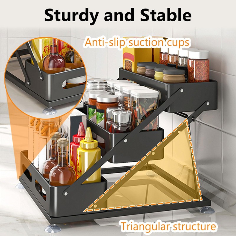 Ceetug 3 Tier Foldable Spice Rack for Countertop Iron Kitchen