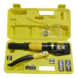 KOMI 10 Ton Hydraulic Crimping Tool and Cable Cutter, Hydraulic Wire Battery Cable Lug Terminal Crimper Crimping Tool with 9 Pairs of Dies, Hand Operated Hydraulic Range 12 AWG-2/0 AWG
