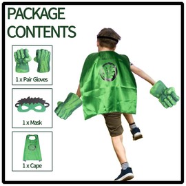 AOTLEANNO Plush Hands Fists Costume with Green Cape and Eye-Mask – Complete Set of Punching Gloves Accessories for Kids – Comfortable and Non-