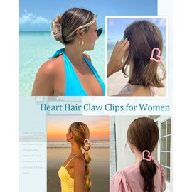Ufgin 6 Pcs Heart Nonslip Hair Jaw Clips - Cute Hair Styling Accessories for Women's Thin or Thick Hair (Pink)