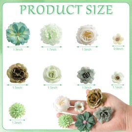rongflower Faux Flower Heads Mini Green Artificial Flower Heads Fake Peony Daisy Rose Flowers Multicolor Small Silk Daisy Flower Heads for Craft Garland Wedding Party DIY Home Decoration,2-4 cm