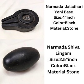 Narmadeshwar Shivling with Yoni Base Jaladhari 4 Inch – Natural Narmada River Shiva Lingam Stone with Black Base, Bana Lingam Shivling Murti for Home Temple, Pooja, Meditation & Spiritual Decor