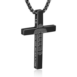 WINFY Football Cross Necklace for Boys Men Inspirational Christian Bible Verse Cross Pendant Stainless Steel Chain 20+2 inch Football Jewelry Religious Gift for Men(Black 1-9)