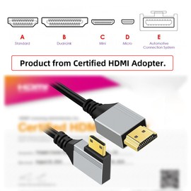 xiwai Ultra Thin HDTV Cable, 90 Degree Left Angled Mini HDMI 2.1 Type-A to Type-C 8K 4K Hypersuper Flexible Slim Cable for Camera HDTV 0.5m/1.5ft