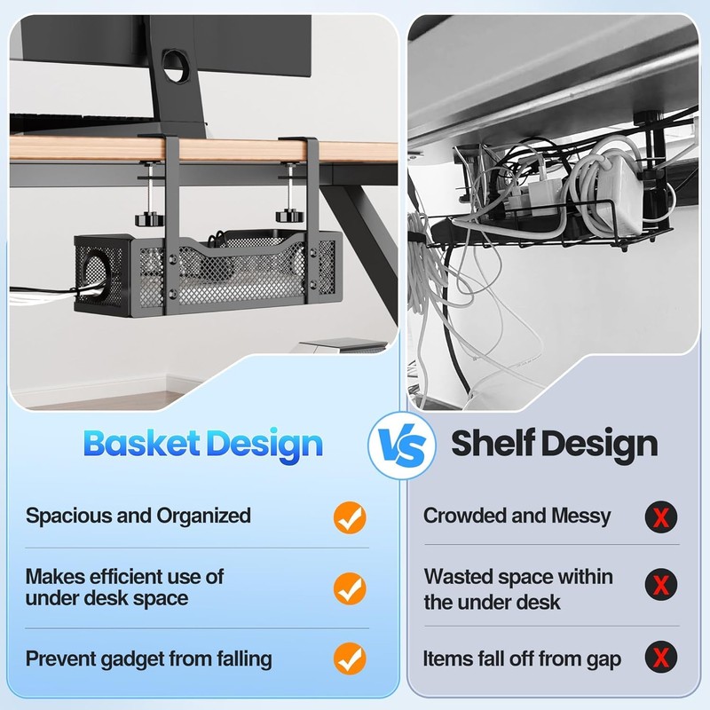 Cinati Under Desk Cable Management Tray – 15.7” No-Drill Cable