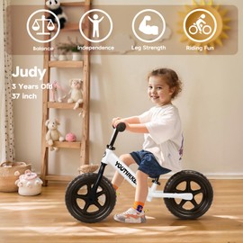 Youthkkee 12 Inch Toddler Balance Bike for 2-5 Year Olds, No-Pedal Bike with Tool-Free Adjustable Seat, Quick Assembly, Gift for 2-3 Year Old Boys & Girls with Customizable Plate