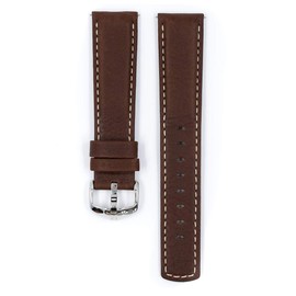Hirsch Mariner Leather Watch Strap - Brown - L - 18mm / 16mm - Shiny Silver Buckle - Water Resistant Calf Leather Band