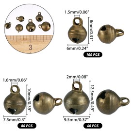 CHGCRAFT 240Pcs 3 Sizes Small Jingle Bells Vintage que Bronze Brass Bells Beads Pendants Musical Jingle Sleigh Bells for Craft Festival Christmas Party Decorations Cat Collars 0.3Inch 0.5Inch