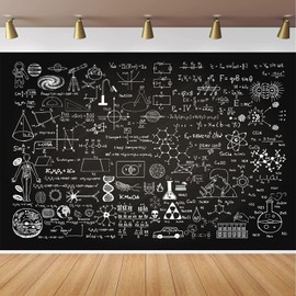 CapiSco Classroom Blackboard Backdrop for Science Theme Party Decorations, Chemistry Math Geometry Physics Handwritten Chalkboard Background, Back to School Party Decor Banner 7x5ft