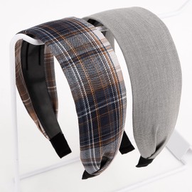 Padorul 2pcs Tartan Wide Fabric Headbands Non-Slip for Women, Simple Fashion Hairbands Accessories for Daily Use, Parties and Gifts
