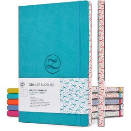 Large B5 Dotted Notebook - Enjoy Bullet Journaling with a Soft Cover 7x10-inch, Non-Bleed Thick 120gsm Paper, Dotted Journal in Turquoise Color, Japanese Edge Motif - Faux Leather Dot Journal - ZenART