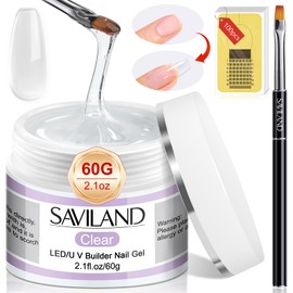 Saviland 60 g Builder Gel for Gel Nails: Clear Builder Gel for Nail Set, Nail Extension Nail Art Manicure Gel Nails Set, Builder Nail Set with 100 Pieces U V Gel Nail Shapes & Acrylic Nail Brush for