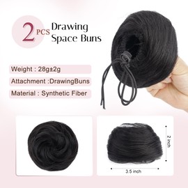 Foaoit Black Hair Buns Hair piece for Women with Thining Hair Drawing Fake Bun Hair Extensions Small 2PCS Space Buns for Kids Hair Piece Set Priness Leia Bun (Black)