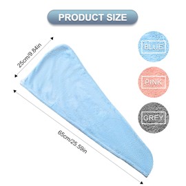 Set of 3 Hair Towels, Microfibre Hair Drying Towel with Button Hanger, Highly Absorbent, Quick Drying, Grey, Light Blue, Pink, for Salon, Household