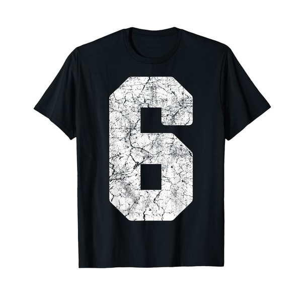 Distressed White Number 6 Jersey Player Uniform #6 Grunge T-Shirt