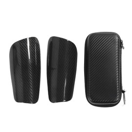 1Pair Soccer Shin Guard Carbon Fiber Shin Pads with Storage Bag Light Weight Protective Soccer Equipment for Kids Football Games Black M