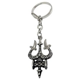 Bro Mart Lord Shiva Silver Trishul With Damru Mahakal | Trident Keychain Car, Bike And Home (Double Sided)