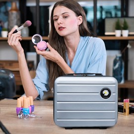 Balakaka Cosmetic Case for Girls, ABS Beauty Case Women's Portable Waterproof 16 Inch Large Capacity Cosmetic Case Hard Shell with Handle and Zip 34 x 15 x 25 cm, silver