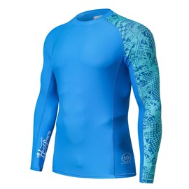 HUGE SPORTS Men's Splice UV Sun Protection UPF 50+ Skins Rash Guard Long Sleeves Blue