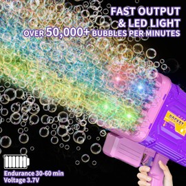 Seifenblasenpistole mit 86 Löchern, für Kinder, Kleinkinder, Erwachsene, 50.000 + Blasen/Min. Blasenpistole für Kinder, Mädchen, Jungen, mit 4 LED-Lichtern, Sommerspielzeug, Geschenke für Outdoor,