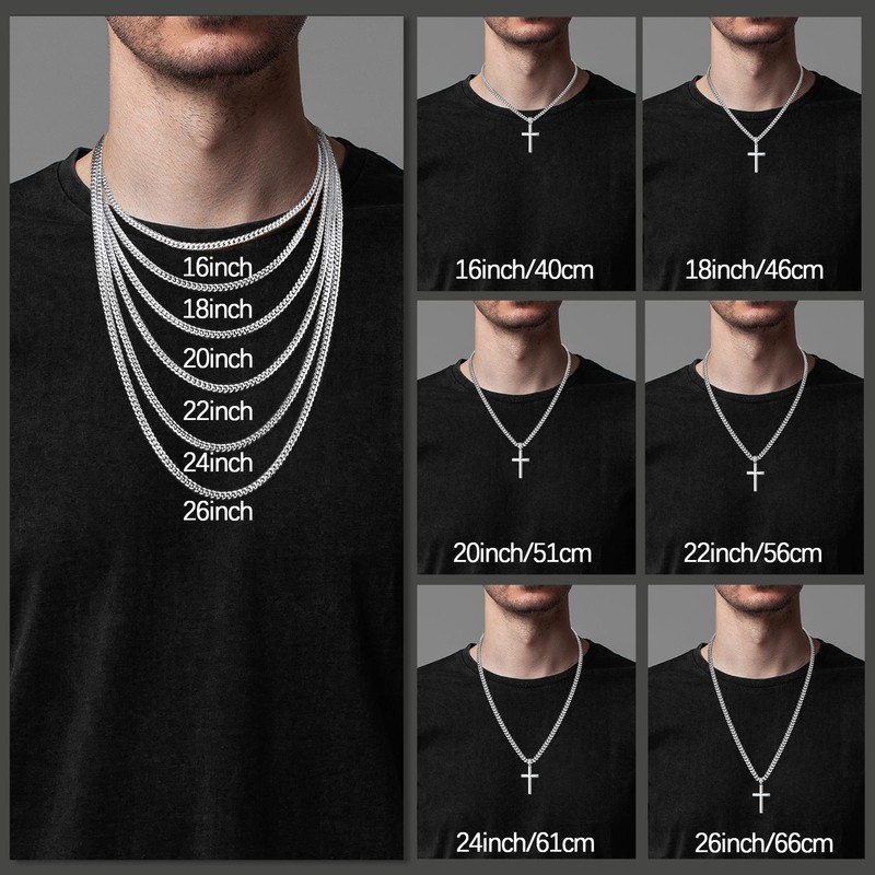 Eterjew S925 Sterling Silver Cross Necklace for Men Women 22