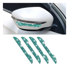 4PCS Bling Car Rear View Mirror Anti-Scratch Stickers Protector, Rhinestone Auto Door Handle Edge Guards, Crystal Anti-Collision Strip Decal, Car Exterior Decoration Accessories for Women (Light Blue)