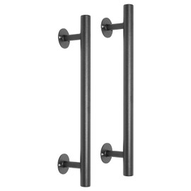 Purife 16'' Long Black Metal Door Pull Handles Pack of 2, Shed Door Handle, Outdoor Garage Fence Gate Handles, Modern Interior Cabinets Closet Furniture Pulls