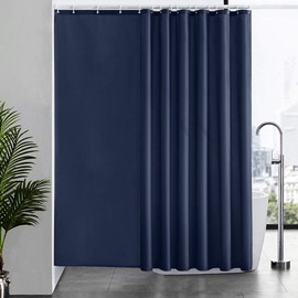 Furlinic Shower Curtain Mould Proof Wetroom Bathroom Polyester Fabric Navy Shower Curtains Liner Waterproof Rustproof Washable Weighted with 16 Hooks Extra Wide 244x200cm 96x78 Inch.