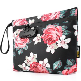 SafeDelux Lock Travel Pouch with Combination Lock & Activated Carbon—Waterproof Zipper, Carbon Lined for Home Storage & Gifts (Flower)