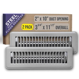 [2 Pack] Fits 2x10 and 10x2 Duct Opening | Floor Register with Louvered Design by Handua | Heavy Duty Walkable Design with Damper | Floor Vent Grille | Easy to Adjust Air Supply Lever | Gray
