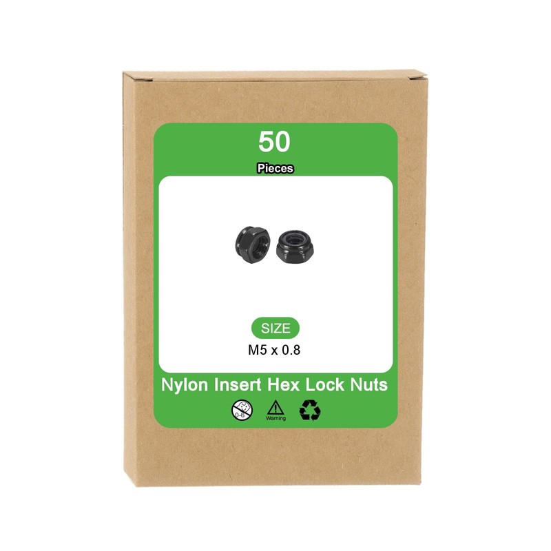 sourcing map 50Pcs M5 x 0.8 Nylon Insert Hex Lock