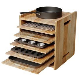 HAIDAIYA 7 Tiers Cookie Sheet Organizer for Cabinet, Wooden Tray Dividers for Kitchen Cabinets Baking Sheet Pan Organizer, for Heavy Pans, Cutting Board, Bakeware, Kitchen Cupboard Storage, Solid Wood