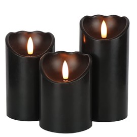 Eldnacele Black Wax Flameless Flickering Candles with 6H Timer, 3D Wick Realistic Battery Operated Pillar LED Candles Set of 3 for Easter Home Wedding Party Christmas Decoration (D3” x H4”5”6”)