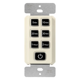 TOPGREENER 2-Hour No Neutral Wire Countdown Timer Switch, 5-10-20-30 Min 1-2 Hour Settings, for Fans and Lights, 120VAC 60Hz, 1/2HP, 150W LED, UL Listed, TGT06-2H-JT-LA, Light Almond