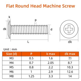 M5-0.8 x 20mm Flat Round Head Machine Screw, Furniture Bolts Countersunk Connector Screws, Stainless Steel 18-8 (304), Black Finish, Fully Threaded, 50 PCS