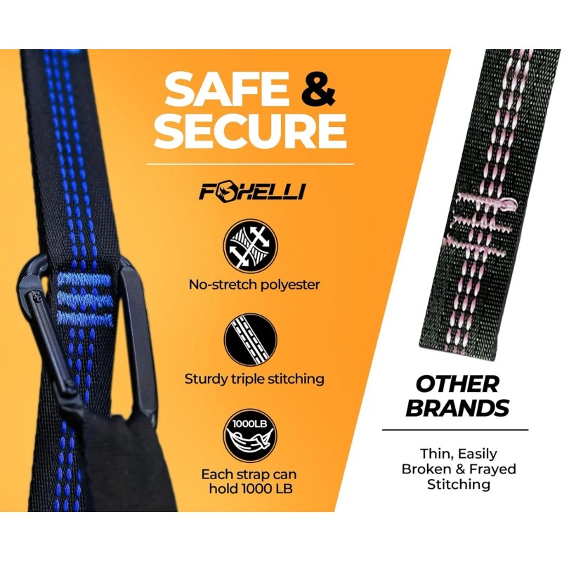 Foxelli Hammock Straps XL - 20FT Long Combined, Heavy Duty