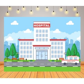 CORFOTO 5x4ft Fabric Cartoon Hospital Building Backdrops Nurse Graduation Background Nursing School Grad Party Supplies Hospital Play Party Decoration Studio Props