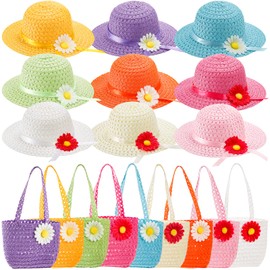 ZEAYEA 18 Pcs Girls Tea Party Set Includes 9 Purses and 9 Sunflower Hats, Girls Tea Party Dress Up Set for Little Girls Children Birthdays Easter Accessories