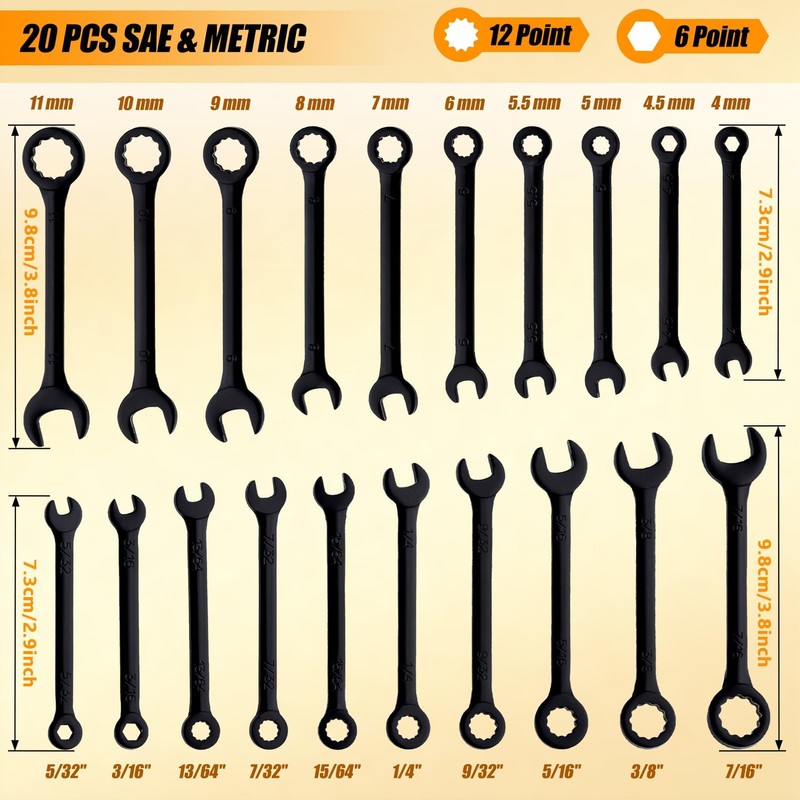 LEONTOOL Mini Wrench Set Metric and SAE 20-Piece Ignition Wrench