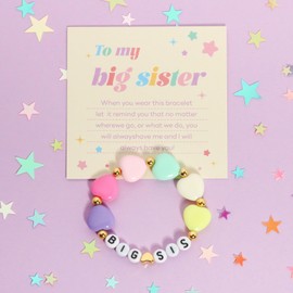 Lorenleya Big Sister Bracelets, Heart Charm Beads Stackable Bracelet Surfer Stretch Accessories Jewelry Gift for Big Sis (Heart)