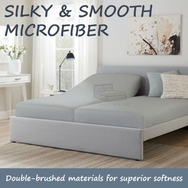 Split California King Size Fitted Sheet-Premium Hotel Quality - Fitted Sheet Only - Adjustable Bed Fitted Sheets-15 Inch Deep Pocket Fitted Sheet-Light Grey Bottom Sheet-Ultra-Soft Microfiber Sheet