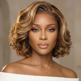 LDJOY Honey Blonde Synthetic Lace Front Wig 10 Inch Body Wavy Bob wig