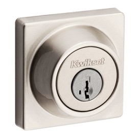 Kwikset 660 Contemporary Deadbolt Deadbolt Lock, Satin Nickel Square Exterior Keyed Front Entry Door, Pick Resistant SmartKey Rekey Security, Single Cylinder Dead Bolt, with Microban Protection