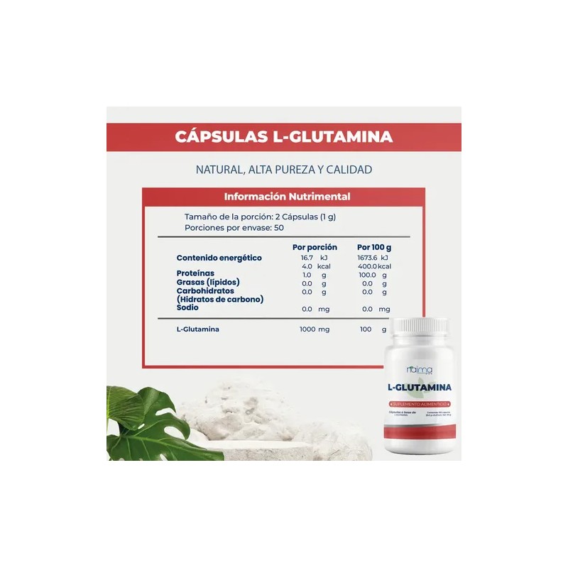 Naíma L-Glutamina 1000mg Aminoácido Deportivo Sin Gluten 100 Cápsulas