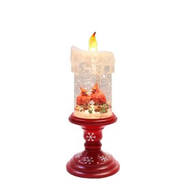 MOMENTS IN TIME LED Lighted Spinning Water Candle with Cardinals 10”H Acrylic Glitter Candle Decor Battery Operated Christmas Decoration Light-Up Holiday Lantern for Home Décor