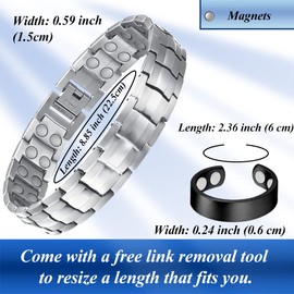 Vicmag Men Magnetic Bracelets Titanium Steel Magnet Bracelet Ultra Strength Double Row Wristband Brazaletes with Adjustment Tool & Gift Box (Silver)