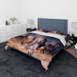 JEFFEL Horse Bed Linen Set 135 x 200 cm, Children's Bed Linen, Horse Motif 3D Animal Motif, Microfibre, Very Soft, Children's Bedding Set with Duvet Cover and Pillowcase (135 x 200 cm, Horse 2)