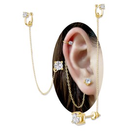 ELEDUCTMON Cubic Zirconia Earrings - Crystal Ear Cuff Earrings Chain Sterling Silver Hypoallergenic Cubic Zirconia Earrings Rhinestones Drop Dangle Earrings 2 in 1 earrings Gifts for Women